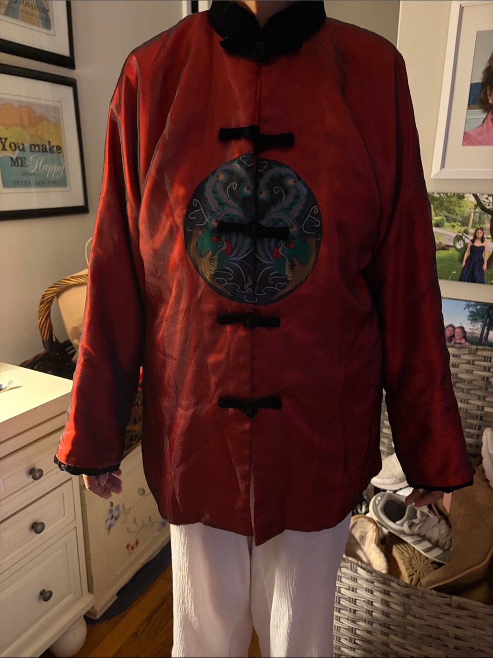 Red Embroidered Mandarin Collar Jacket